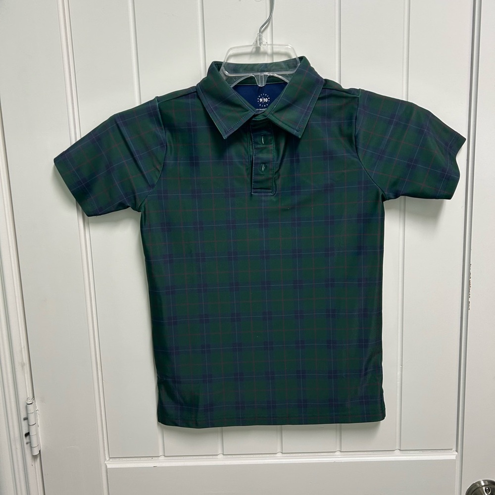 Boys Green Plaid Polo Shirt with Collar